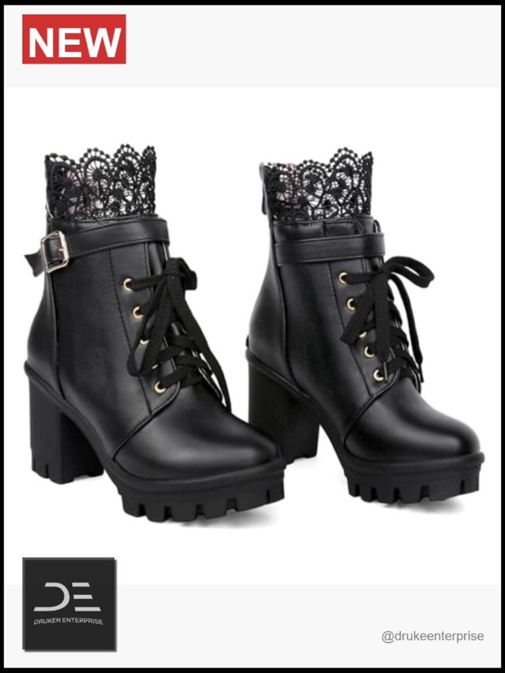 Chunky Platform High Heel Boots Lace Up Gothic Ankle Booties Block Heel Buckle - Picture 7 of 7